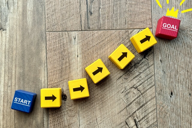 スタートからゴールまでの道のりを表す積み木
